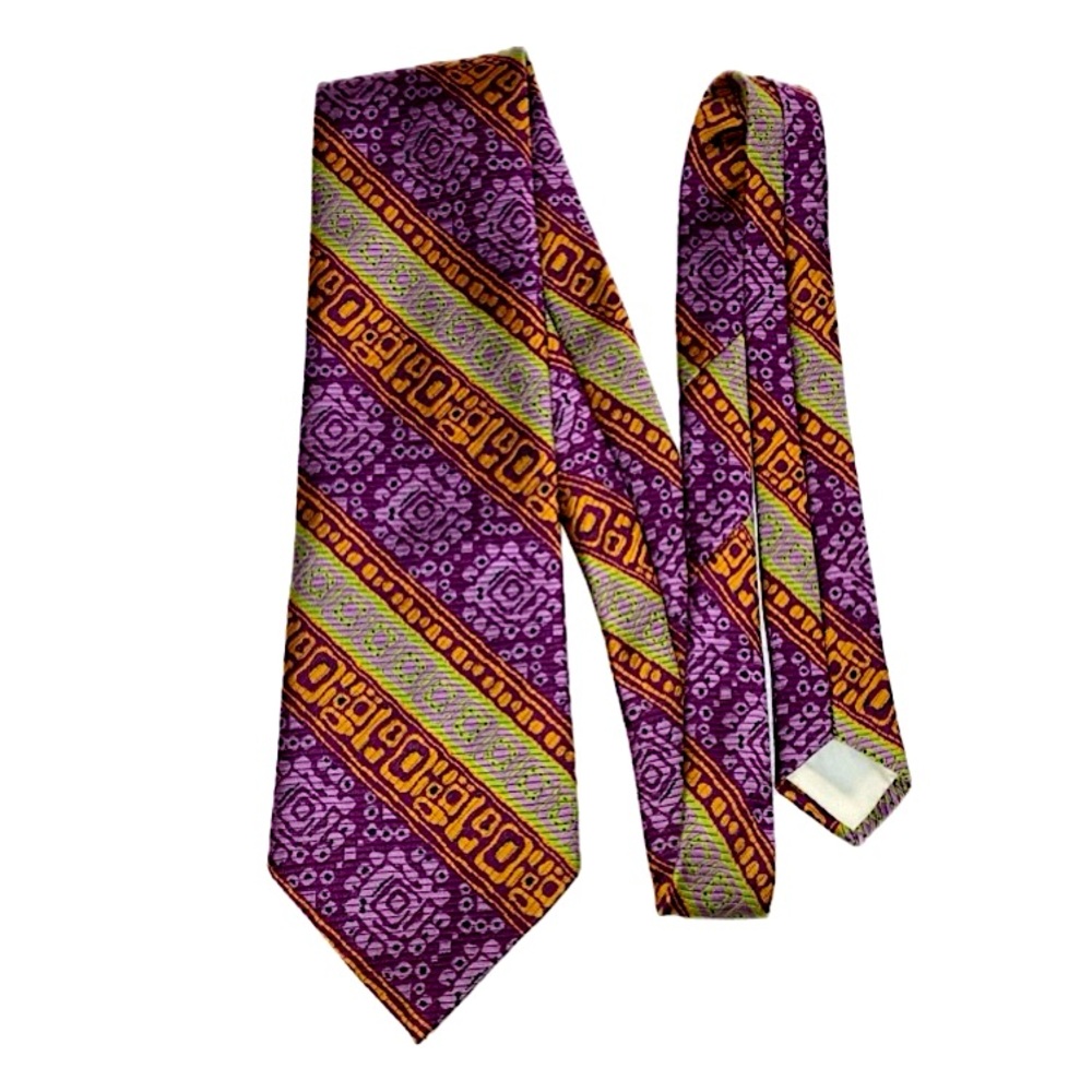 Gentry Wembley vintage polyester tie, bold geometric stripe, purple, orange